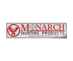 Red and grey Monarch Hunting Products logo. Berend Bros. wildlife and hunting supplies.